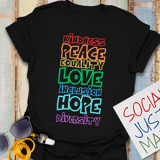 Kindness, Peace, Equality, Pride Celebration - Unisex Softstyle T-Shirt